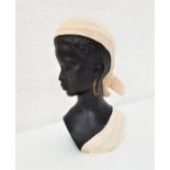 1950s CHALKWARE PLASTER BUST the black female bust with white headscarf and draped top, with gilt