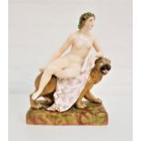 19th CENTURY JOHN BEVINGTON PORCELAIN FIGURE GROUP of Ariadne on her panther, on a mottled green