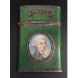 SHAGREEN NOTE HOLDER the hinged case with unmarked silver mounts and applied 'Souvenir' banner, with