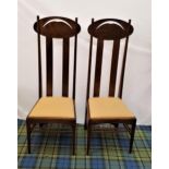 PAIR OF RENNIE MACKINTOSH STYLE OAK DINING CHAIRS in the Argyle design with inset padded seats (2)