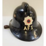 GLASGOW FIRE SERVICE FIREMANS HELMET with cap badge and AFS (Auxiliary Fire Service) below, with