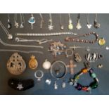 SELECTION OF SILVER AND OTHER JEWELLERY the silver pieces including a Christening bangle, two