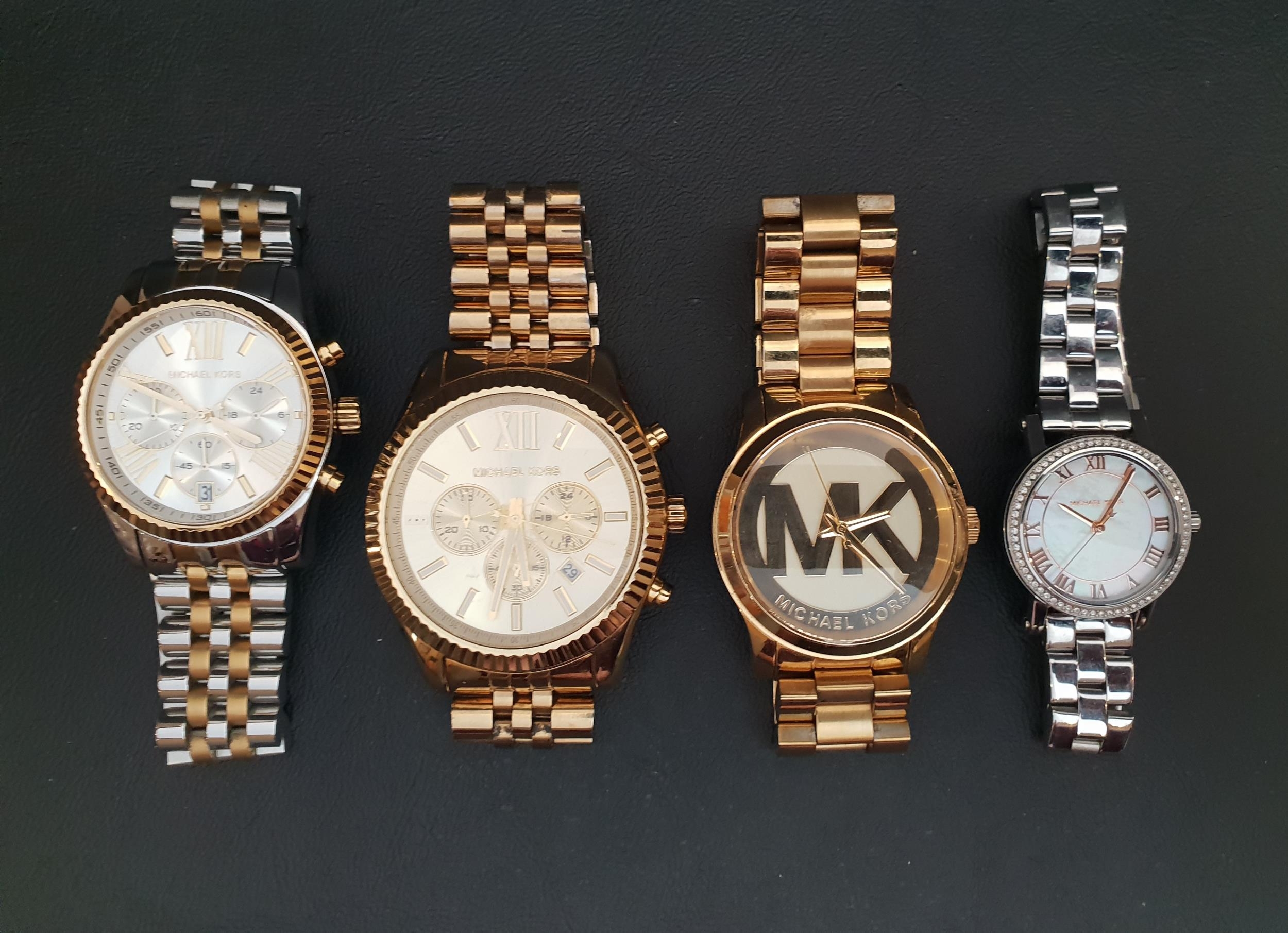 FOUR MICHAEL KORS WRISTWATCHES model numbers: MK-8281, MK-5955, MK-3557, and MK-5786 (4)