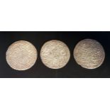 THREE SILVER COINS comprising a 1 Mohar Nepalese coins believed to date from the late 19th