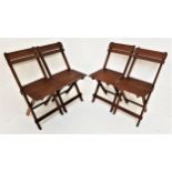 SET OF FOUR STAINED WOOD FOLDING CHAIRS with slatted backs and seats, on plain supports (4)