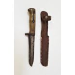 WWI TRENCH KNIFE shortened from a bayonet with a 15cm steel blade and ribbed brass handle, in a