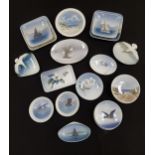 SELECTION OF ROYAL COPENHAGEN PIN DISHES decorated with flowers, birds, boats and landscapes (16)