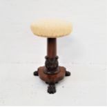 VICTORIAN ROSEWOOD PIANO STOOL with a circular adjustable seat on a turned tapering column with