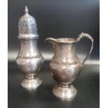 ELIZABETH II SILVER SUGAR CASTER of baluster form, together with a matching silver cream jug, both