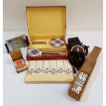 MIXED LOT OF COLLECTABLES including a boxed tartan backed dressing table set, a boxed set of six