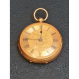 VICTORIAN EIGHTEEN CARAT GOLD CASED OPEN FACE POCKET WATCH the dial with engraved floral detail to
