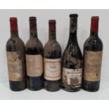 FIVE BOTTLES OF RED WINE comprising Vigna Battinera Barolo 1982; two bottles of Chateau Mezain