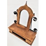 DECORATIVE TEAK DRESSING TABLE MIRROR of arch design with a drawer below, 40.5cm high