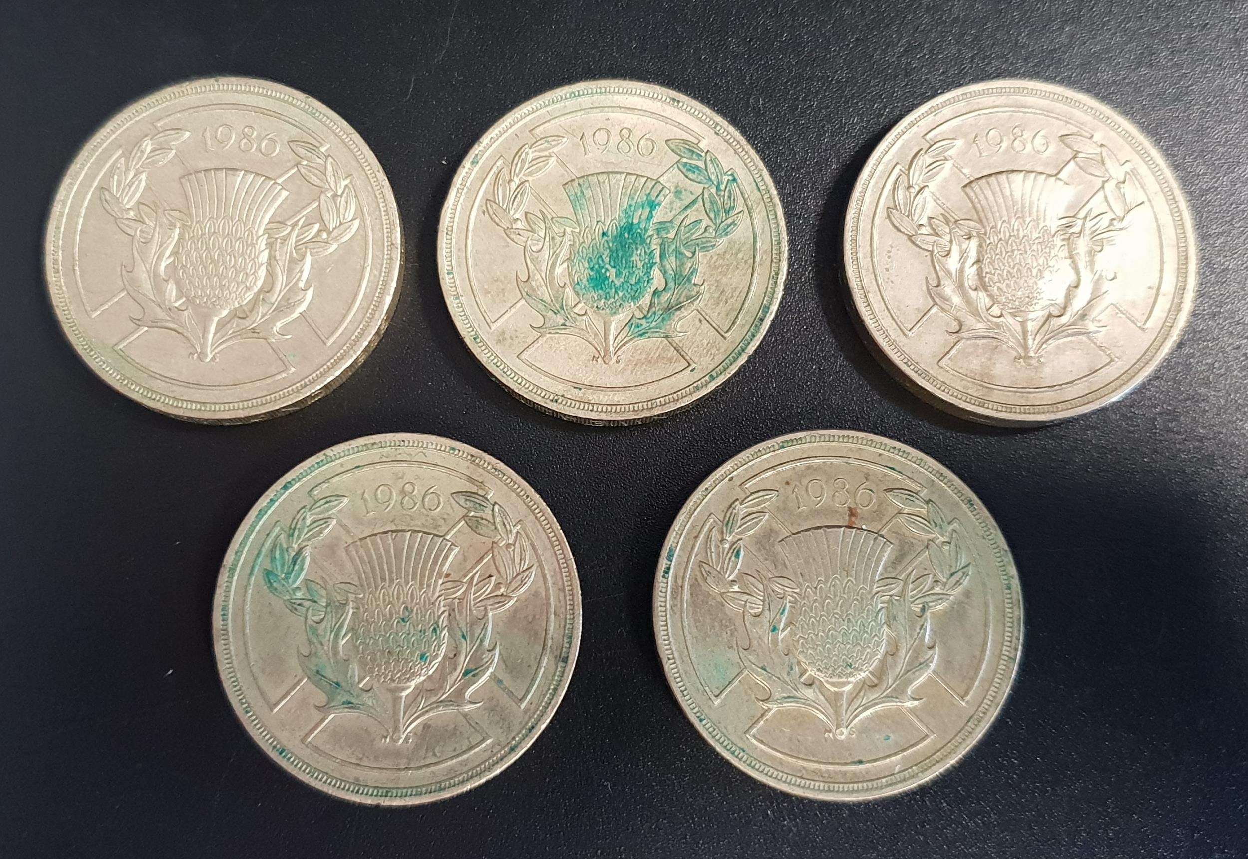 FIVE 1986 SCOTLAND COMMONWEALTH GAMES £2 COINS
