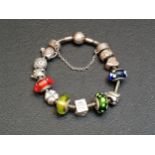 PANDORA MOMENTS ROSE CHARM BRACELET with Pandora rose safety chain, clip and charm (all worn); and