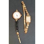 TWO LADIES VINTAGE NINE CARAT GOLD CASED WRISTWATCHES one a circular example with Arabic numerals