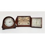 ART DECO MAHOGANY CASED MANTEL CLOCK with shaped sides, together with a small oak cased mantel clock