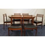 RETRO 1970s MACKINTOSH TEAK DINING ROOM SUITE comprising an oval extending dining table, 203cm