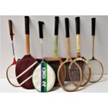 SELECTION OF VINTAGE WOODEN TENNIS RACKETS including a Slazenger Queens, Dunlop Gold Wing with