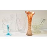 MIXED LOT OF GLASSWARE including a Waterford crystal vase, 25.5cm high, two square decanters with
