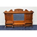 EDWARDIAN LIGHT OAK UPPER SECTION OF A SIDEBOARD with a shaped and carved top above a central