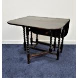 STAINED OAK GATE LEG TABLE with shaped drop flaps and barley twist supports, 90cm wide