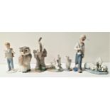 LLADRO FIGURINES including a goose preening itself, 10.5cm high and a polar bear group, 15cm wide, a