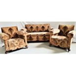 1930s TWO SEAT SOFA with two matching armchairs, all covered in moquette upholstery and all with