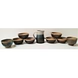 SELECTION OF POTTERY including two Ray Finch tea bowls, six Far North soup bowls with one handle and