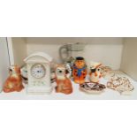 MIXED LOT OF CERAMICS including a pair of pottery wally dugs, a cockerel jug, pair of Kensington