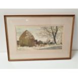 R.Y. FERGUSON Haystack in Winter, watercolour, signed, 25cm x 47.5cm