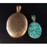 TURQUOISE SET LOCKET PENDANT late 19th/early 20th century, the front with pave set turquoise