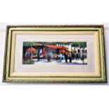 E. ANTHONY ORME (b.1945) Parisian café culture, gouache, signed, 28cm x 78cm, in ornate frame