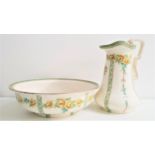 SELBY POTTERY WASH JUG AND BOWL transfer decorated with yellow roses and garlands (2)