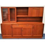 G PLAN TEAK ILLUMINATED SIDEBOARD the upper section with a pair of glass cupboard doors opening to