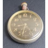 WWI ROYAL FLYING CORPS MARK 5 POCKET WATCH the black dial with Arabic numerals and subsidiary
