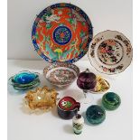 MIXED LOT OF CERAMICS AND GLASS including a large Japanese charger, 37cm diameter, Chinese bowl