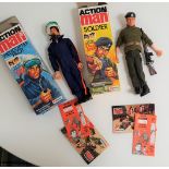 TWO VINTAGE ACTION MAN FIGURES by Palitoy, both in original boxes with manuals, both with eagle eyes