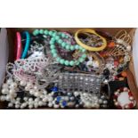 LARGE SELECTION OF COSTUME JEWELLERY including crystal bead necklaces, simulated pearls, bangles