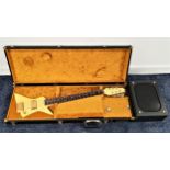 FLITE HAND BUILT LIGHTNING FLASH ELECTRIC GUITAR with a yellow irregular shaped body, in a fitted