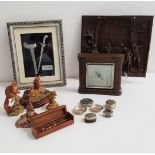 MIXED LOT OF COLLECTABLES including four Border Fine Arts resin groups, cased bosuns whistle, pewter