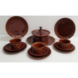 PORTMEIRION DINNER SERVICE with a treacle brown glaze and roundel decoration, comprising six