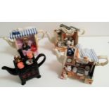 FOUR NOVELTY TEAPOTS comprising a Portmeirion Trader's Stall, a Cardew Woodmanton China Co. Stall, a