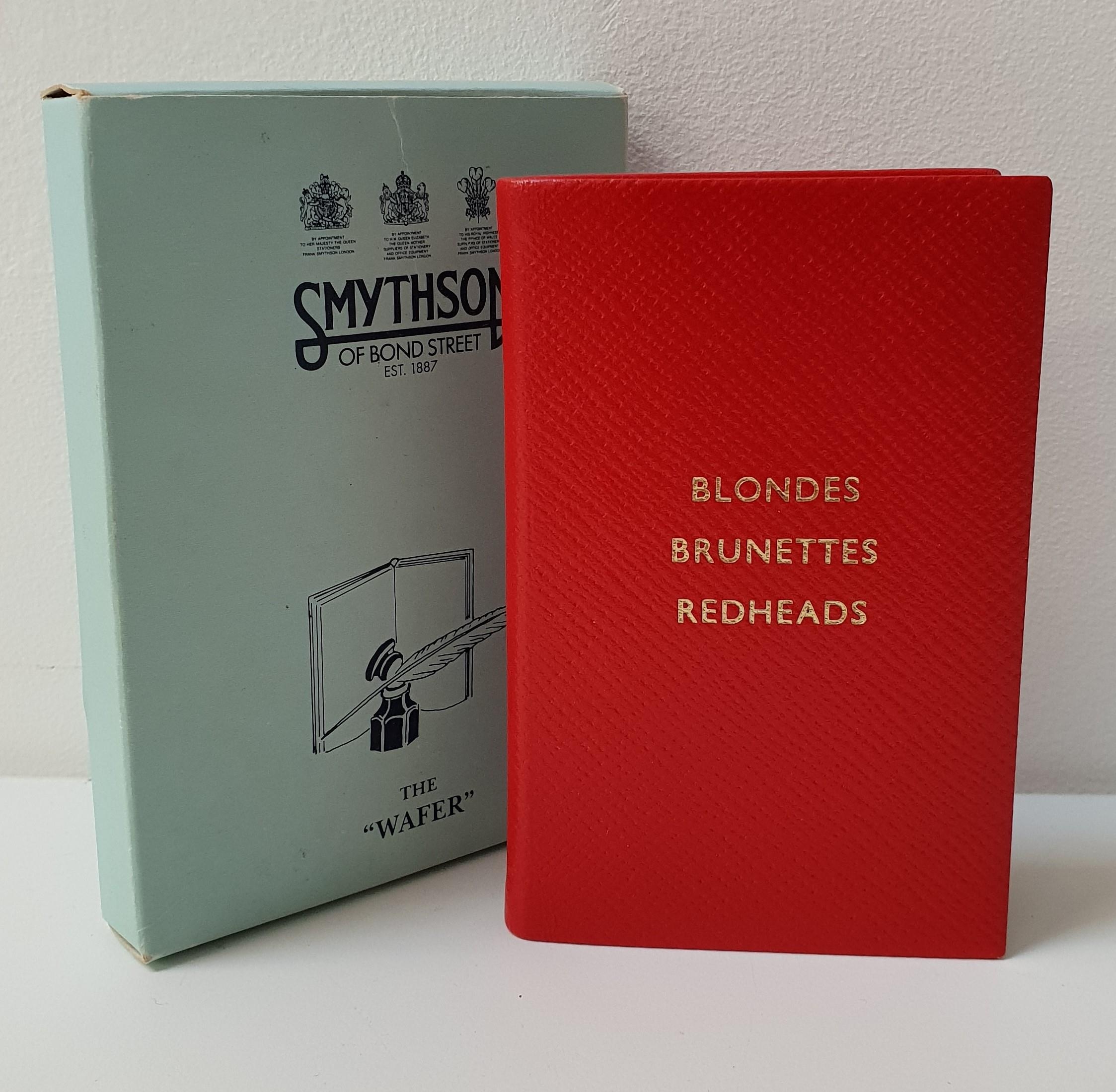 SMYTHSON OF BOND STREERT WAFER NOTE BOOK in red leather and tilted 'Blondes, Brunettes and Redheads'