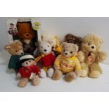 EIGHT VARIOUS TEDDY BEARS including Elvis Sings Bear, boxed, Isle Of Man bear, Hug Me bear, two