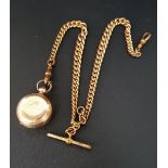 GOLD PLATED SOVEREIGN CASE with gold plated Albert chain with T-bar