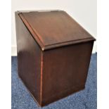 MAHOGANY BOX with a hinged sloping lid, 43cm high