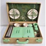 BREXTON CASED PICNIC SET with four floral decorated plates, cups and saucers, stainless steel flask,