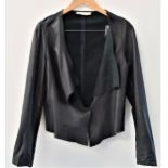 WHISTLES LADIES LEATHER BLOUSON JACKET in black with one stud fastening, size 12