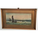 T. MUNTIMEN Fishing boats in full sail, watercolour, signed, 24cm x 52cm